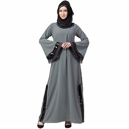 A-line abaya with Black sequins work- Grey A-line abaya with Black sequins work- Grey